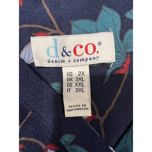 Denim & Co. QVC Printed V-Neck Henley Blouse Navy Plus Size 2X - Picture 10 of 11